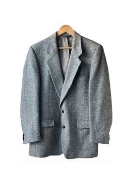 Harris Tweed Classic Gray 100% Scottish Wool Blazer 44 Long